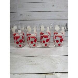 Vintage MCM Red White Polka Dot Highball Tumbler Glasses Set of 4 5"